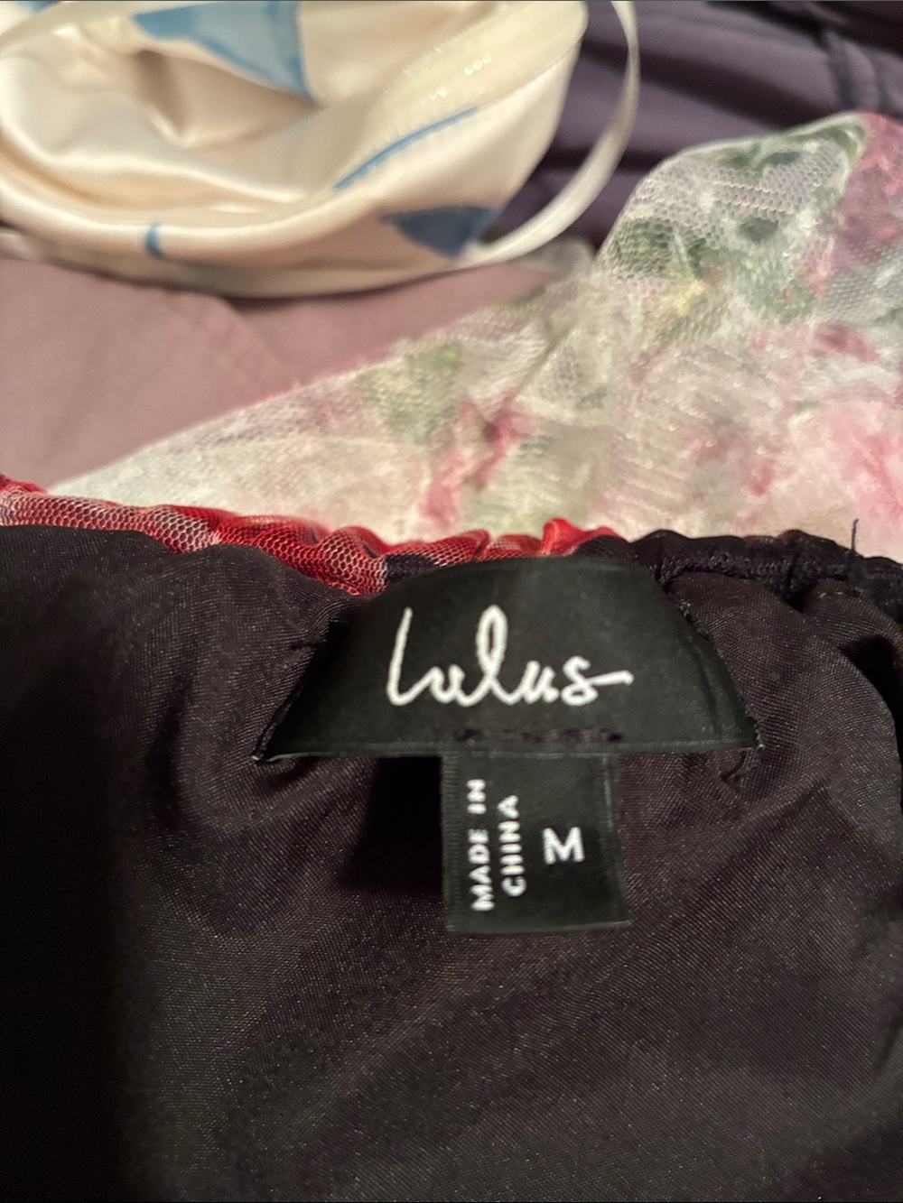 Lulu's Black Waistband Pink Floral Tulle Skirt